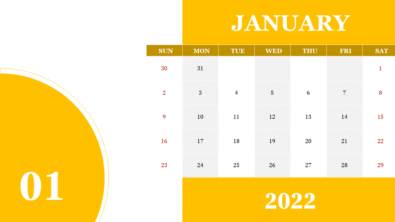 PowerPoint Calendar January 2022